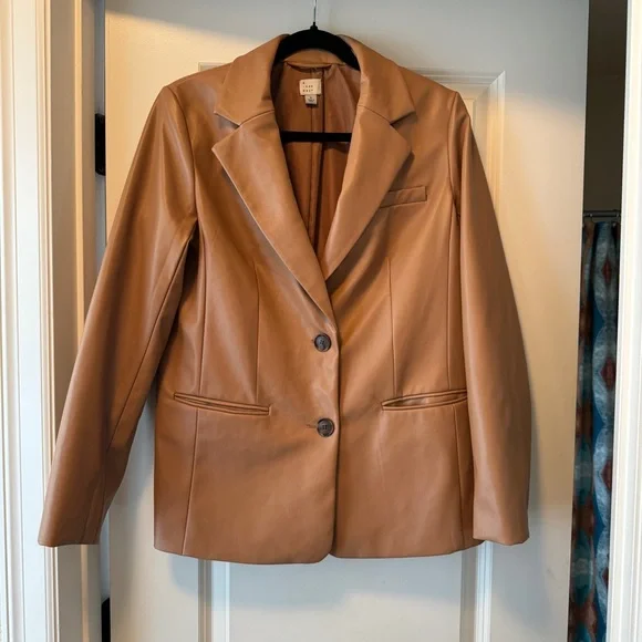 A New Day Brown Leather Coat/Bazer - Picture 2 of 7